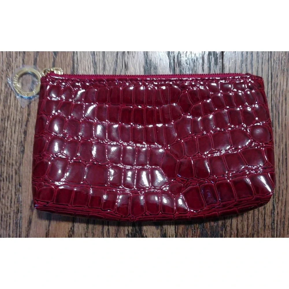 Estee Lauder Red Croc Embossed Cosmetic Bag Set - 2 Piece Makeup Pouch GWP